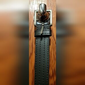 Black Leather Belt with Silver Buckle